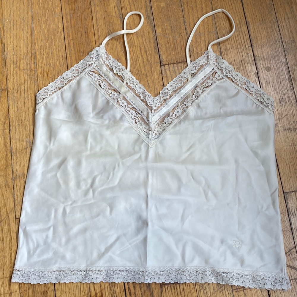 Vintage Christian Dior Cream Satin Camisole Lace & Spaghetti Straps